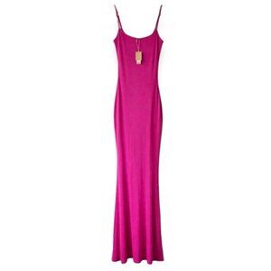 SKIMS Soft Lounge Spaghetti Strap Long Slip Dress Rare Shimmer Fuchsia